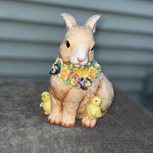 Harry & David 12" Ceramic Easter Bunny & Chicks Figural Cookie Jar with Lid